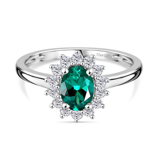 LUXURIANT DIAMOND - AAA Lab Grown Kolumbianischer Smaragd, Moissanit Ring 925 Silber rhodiniert (Größe 20.00) ca. 1.02 ct
