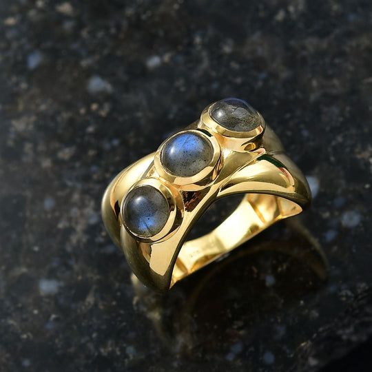 D'Joy AAA Labradorit Ring 925 Silber 750 Gelb Vergoldet (Größe 20.00) ca. 2,81 ct