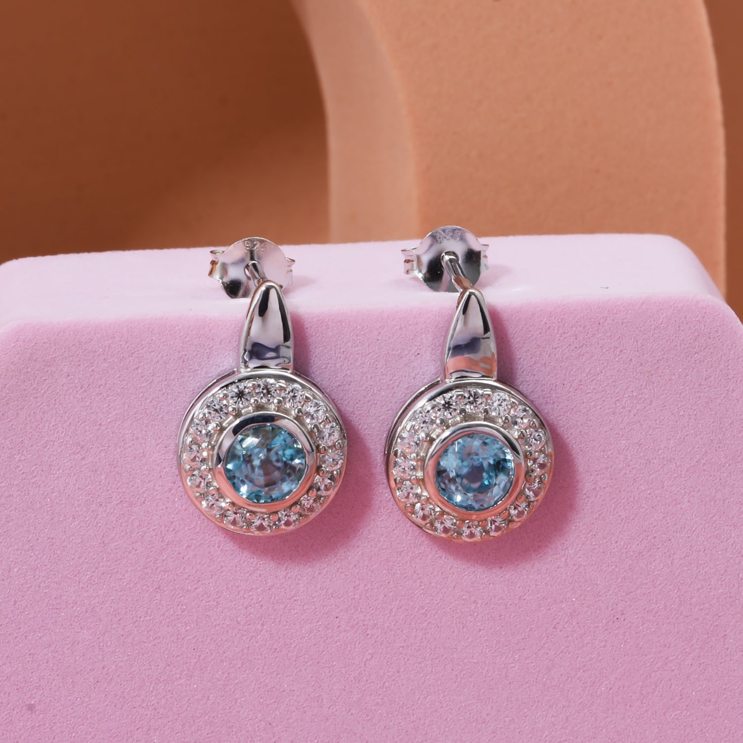 D'Joy AA Blauer Zirkon, Weißer Zirkon Ohrringe 925 Silber rhodiniert ca. 2.28 ct