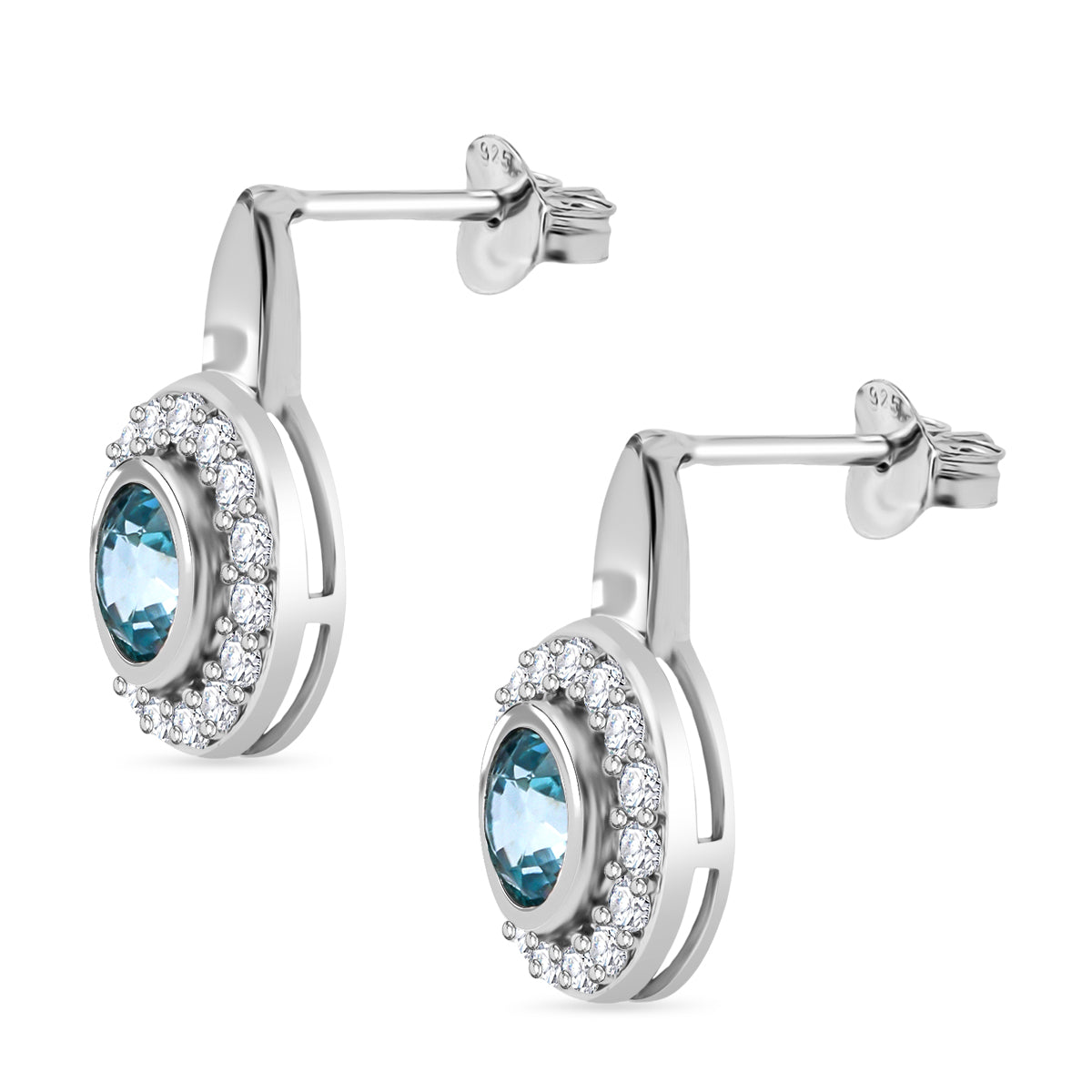 D'Joy AA Blauer Zirkon, Weißer Zirkon Ohrringe 925 Silber rhodiniert ca. 2.28 ct