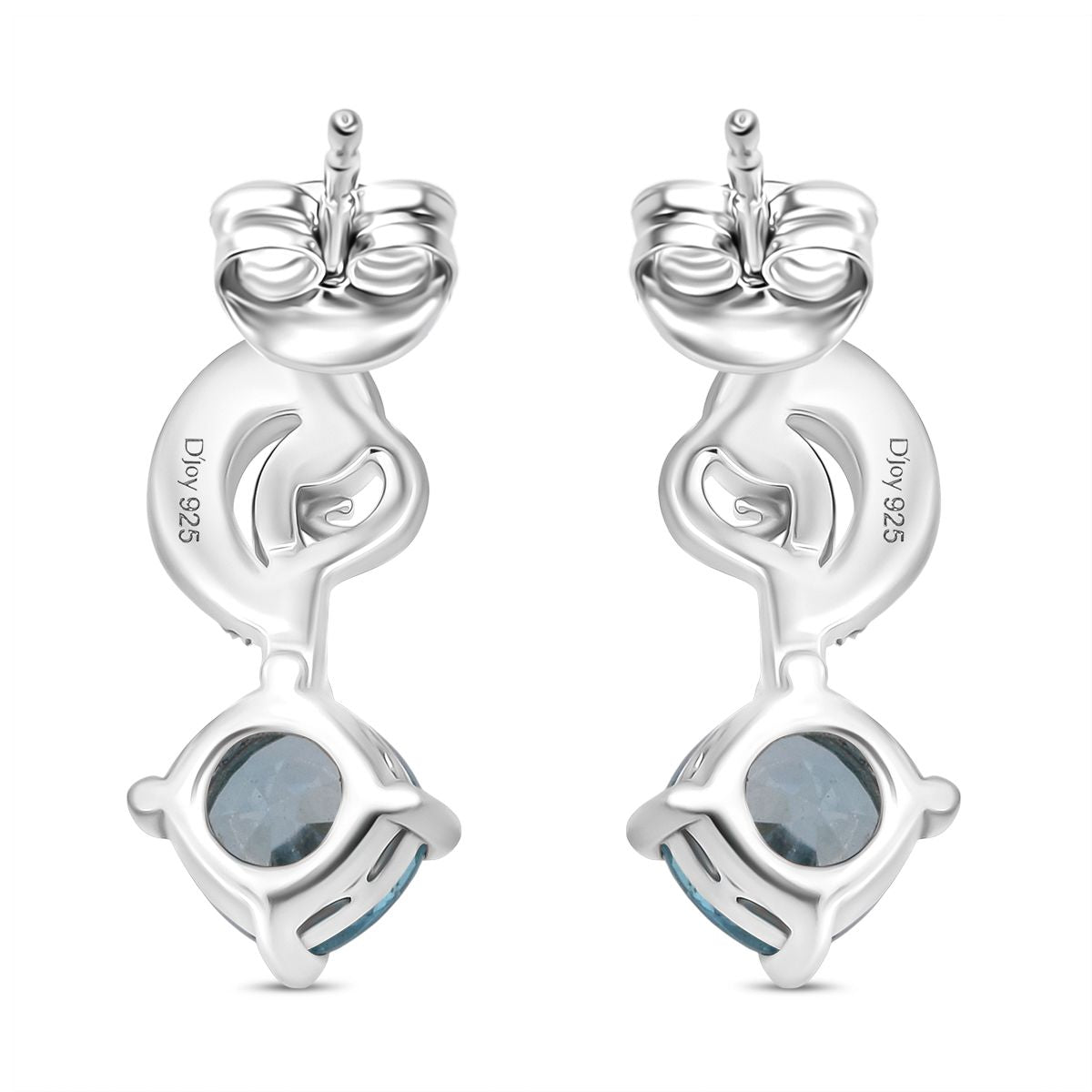 D'Joy AA Blauer Zirkon, Weißer Zirkon Ohrringe 925 Silber rhodiniert ca. 1.84 ct