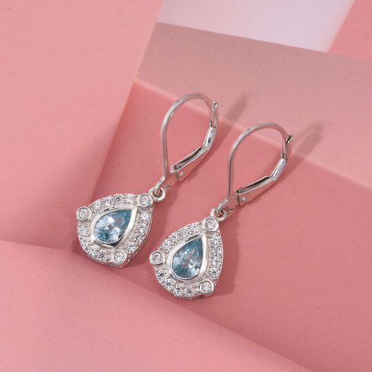 D'Joy Blauer Zirkon, Weißer Zirkon Ohrringe 925 Silber rhodiniert ca. 1.89 ct