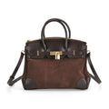 Grand Pelle Echtleder Crossbody Tasche mit Reißverschluss und Schlossoptik, 30x16x23cm, Kaffebraun