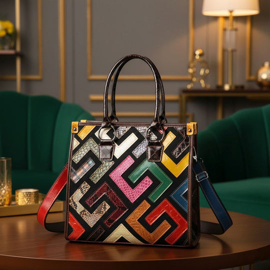 Chaos by Elsie Echtleder Crossbody Tasche mit RFID Schutz, Multicolor Prägedesign, 1 Außenfach und 2 Innenfächer, 36 x 15 x 25 cm      Wall: Genuine Leather Lining: Polyester                Exterior:zipped-1, Interior:zipped-1, slip-1  with 1 Long