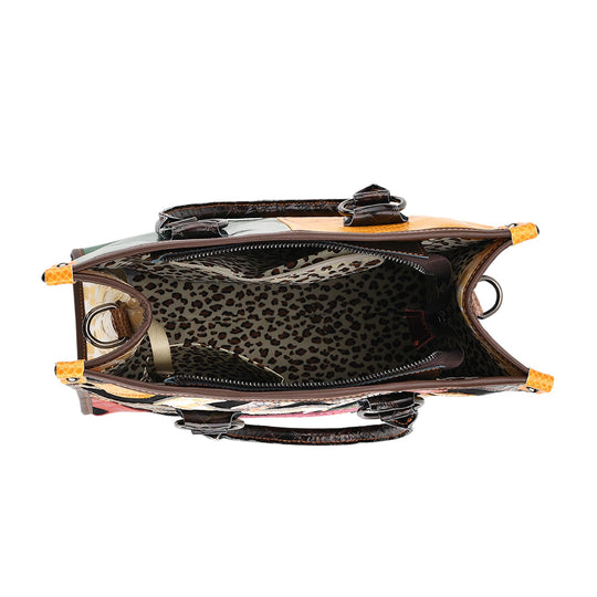 Chaos by Elsie Echtleder Crossbody Tasche mit RFID Schutz, Multicolor Prägedesign, 1 Außenfach und 2 Innenfächer, 36 x 15 x 25 cm      Wall: Genuine Leather Lining: Polyester                Exterior:zipped-1, Interior:zipped-1, slip-1  with 1 Long