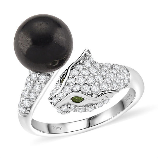 D'Joy Shungit, Natürlicher Chromdiopsid Ring 925 Silber Rhodiniert (Größe 16.00) ca. 6,96 ct
