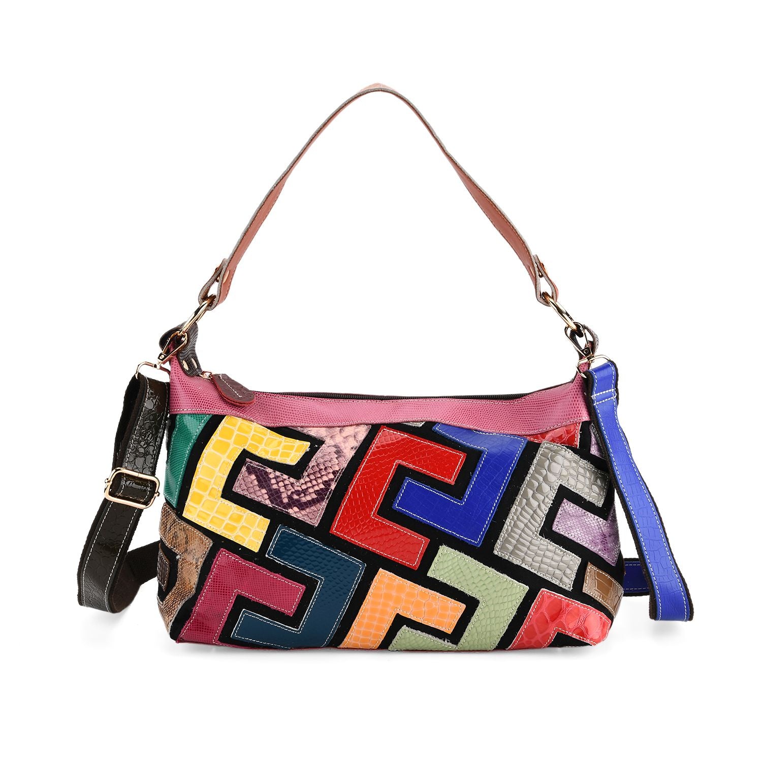 Chaos by Elsie Echtleder Crossbody mit RFID, Krokoprägung Rauten, 32 x 12.5 x 22 cm, Mehrfarbig