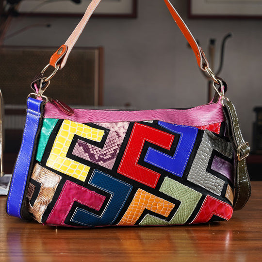 Chaos by Elsie Echtleder Crossbody mit RFID, Krokoprägung Rauten, 32 x 12.5 x 22 cm, Mehrfarbig