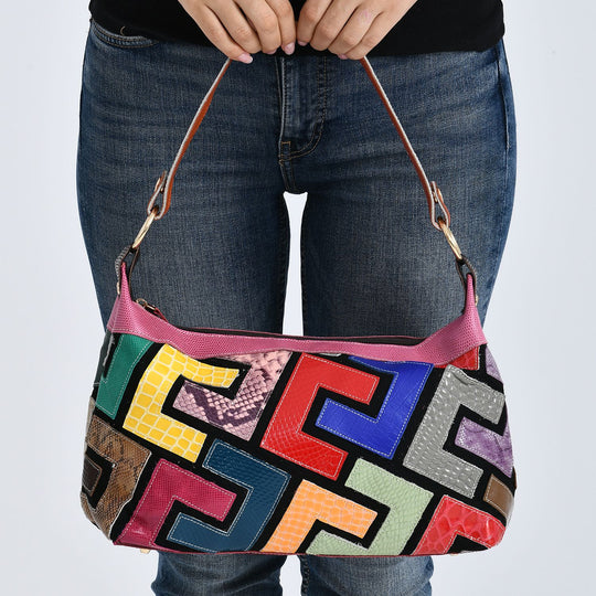 Chaos by Elsie Echtleder Crossbody mit RFID, Krokoprägung Rauten, 32 x 12.5 x 22 cm, Mehrfarbig