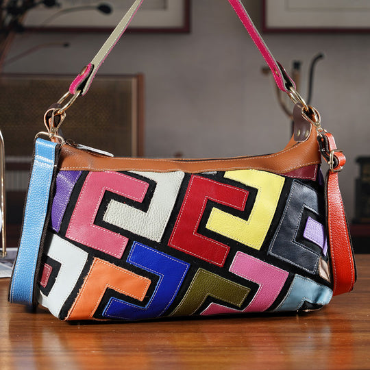 Chaos by Elsie Echtleder Crossbody mit RFID, Matt geprägtes Multicolor Design, 32 x 12.5 x 22 cm, Mehrfarbig