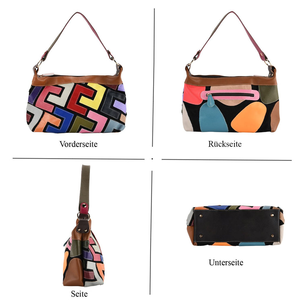 Chaos by Elsie Echtleder Crossbody mit RFID, Matt geprägtes Multicolor Design, 32 x 12.5 x 22 cm, Mehrfarbig