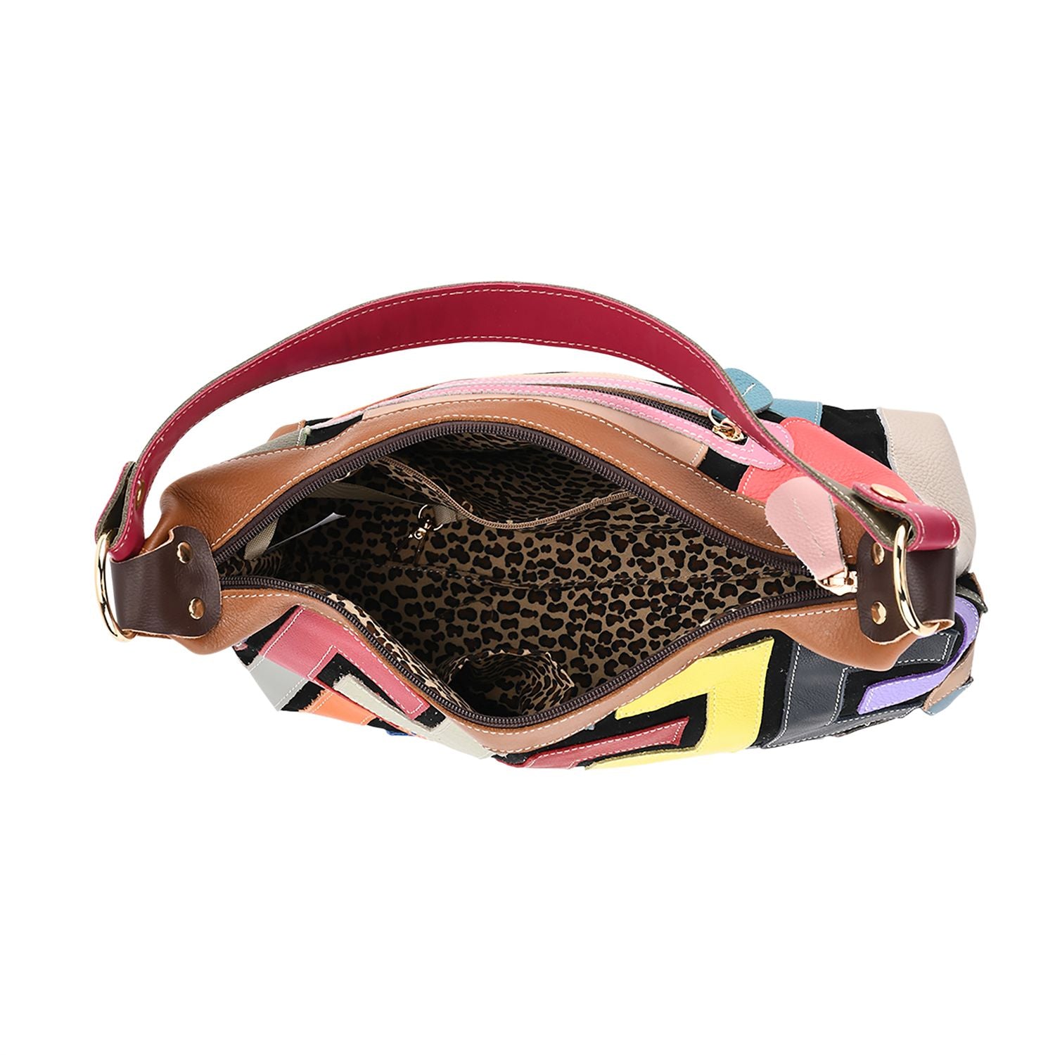 Chaos by Elsie Echtleder Crossbody mit RFID, Matt geprägtes Multicolor Design, 32 x 12.5 x 22 cm, Mehrfarbig