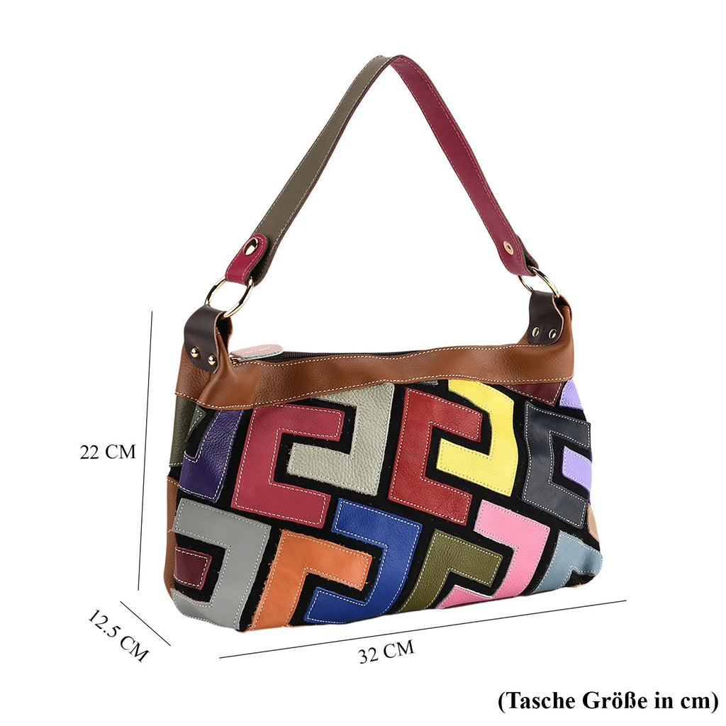 Chaos by Elsie Echtleder Crossbody mit RFID, Matt geprägtes Multicolor Design, 32 x 12.5 x 22 cm, Mehrfarbig