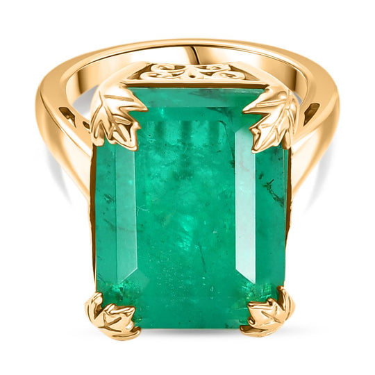 D'Joy Smaragd-Quarz Triplette Ring 925 Silber 750 Gelbgold Vermeil (Größe 19.00) ca. 18,56 ct