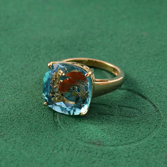GP Trionfo Kollektion- Himmelblauer Topas, Kanchanaburi Blauer Saphir Ring 925 Silber 750 Gelbgold Vermeil (Größe 17.00) ca. 13.56 ct