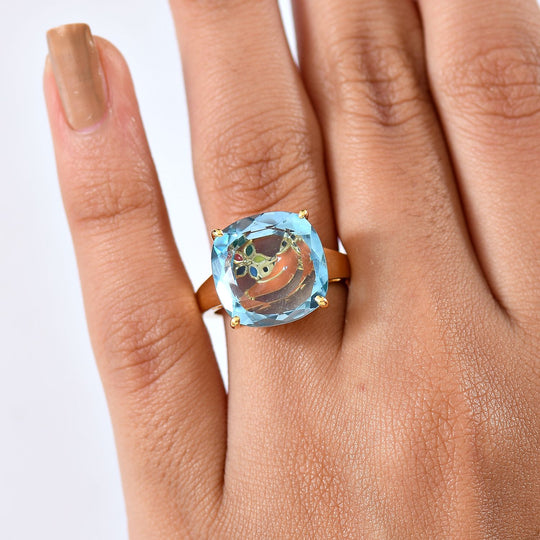 GP Trionfo Kollektion- Himmelblauer Topas, Kanchanaburi Blauer Saphir Ring 925 Silber 750 Gelbgold Vermeil (Größe 17.00) ca. 13.56 ct
