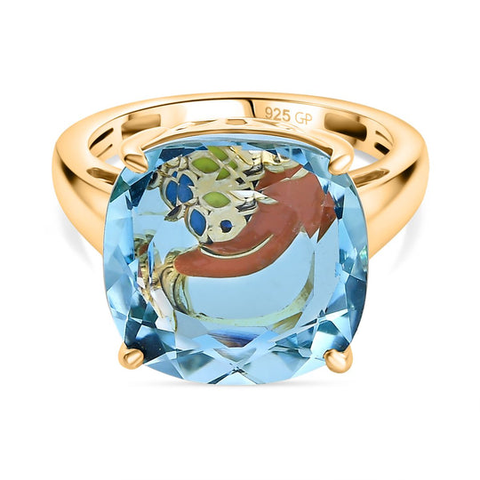 GP Trionfo Kollektion- Himmelblauer Topas, Kanchanaburi Blauer Saphir Ring 925 Silber 750 Gelbgold Vermeil (Größe 17.00) ca. 13.56 ct