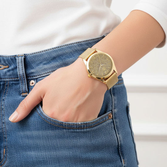 STRADA Stardust Dial Uhr mit japanischem Uhrwerk und roségoldfarbenem 316L Edelstahl -Mesh-Armband