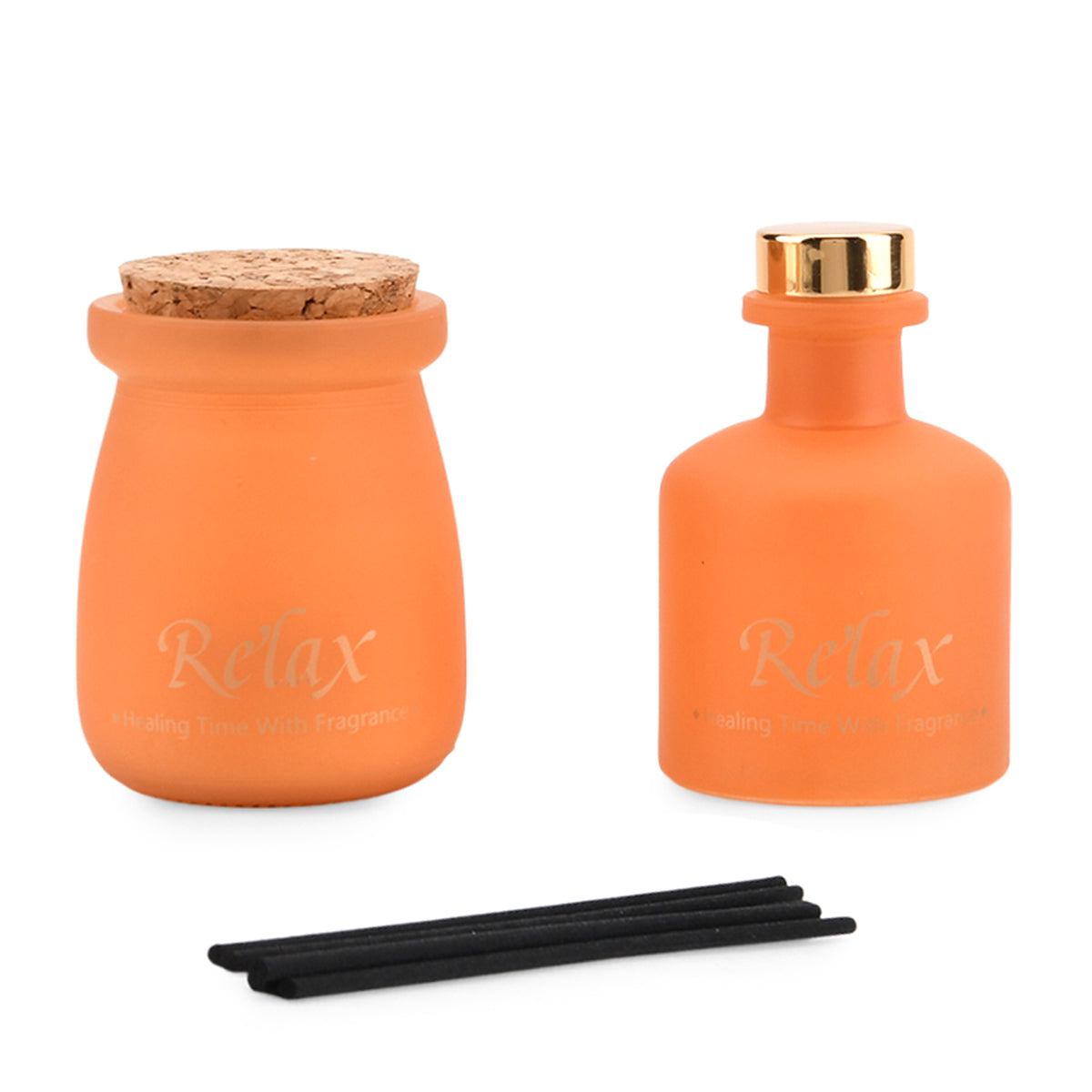 2er Set - Duftkerze 5 x 7 cm und Öl-Diffusor 50 ml mit Stäbchen, Orange & English Pear Freesia
