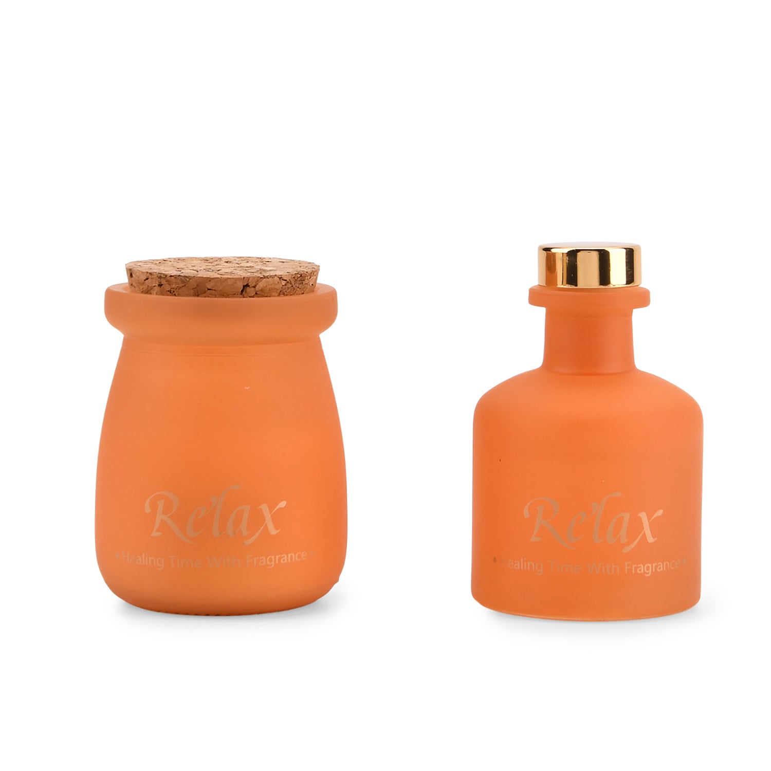 2er Set - Duftkerze 5 x 7 cm und Öl-Diffusor 50 ml mit Stäbchen, Orange & English Pear Freesia