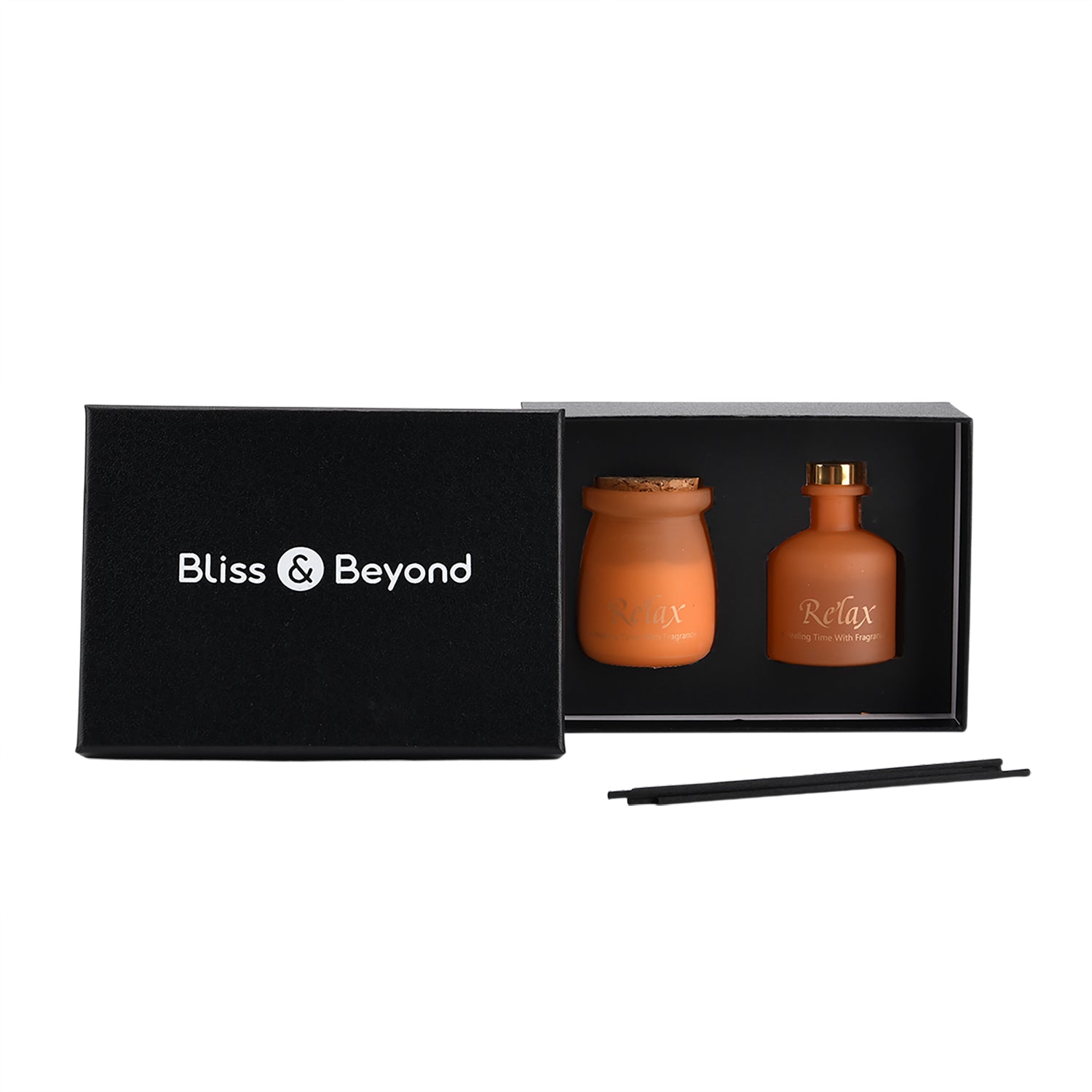 2er Set - Duftkerze 5 x 7 cm und Öl-Diffusor 50 ml mit Stäbchen, Orange & English Pear Freesia
