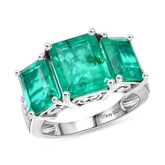 D'Joy Smaragd-Quarz Triplette Ring 925 Silber rhodiniert (Größe 17.00) ca. 7,16 ct