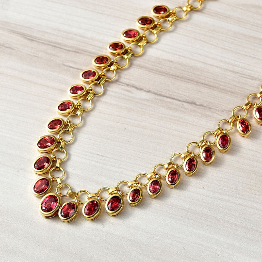 D'joy Lab Grown Padparadscha-Saphir Halskette ca. 45 cm 925 Silber 750 Gelbgold Vermeil ca. 20.52 ct
