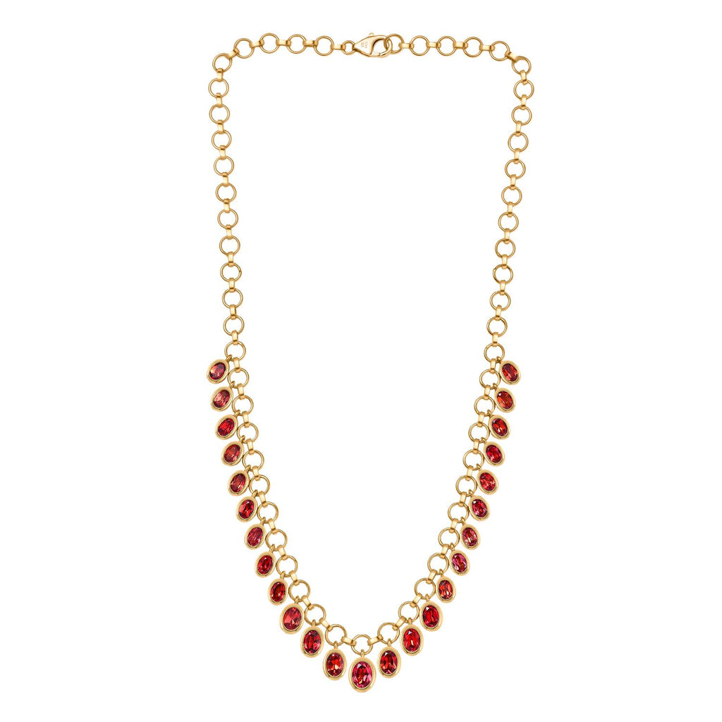 D'joy Lab Grown Padparadscha-Saphir Halskette ca. 45 cm 925 Silber 750 Gelbgold Vermeil ca. 20.52 ct