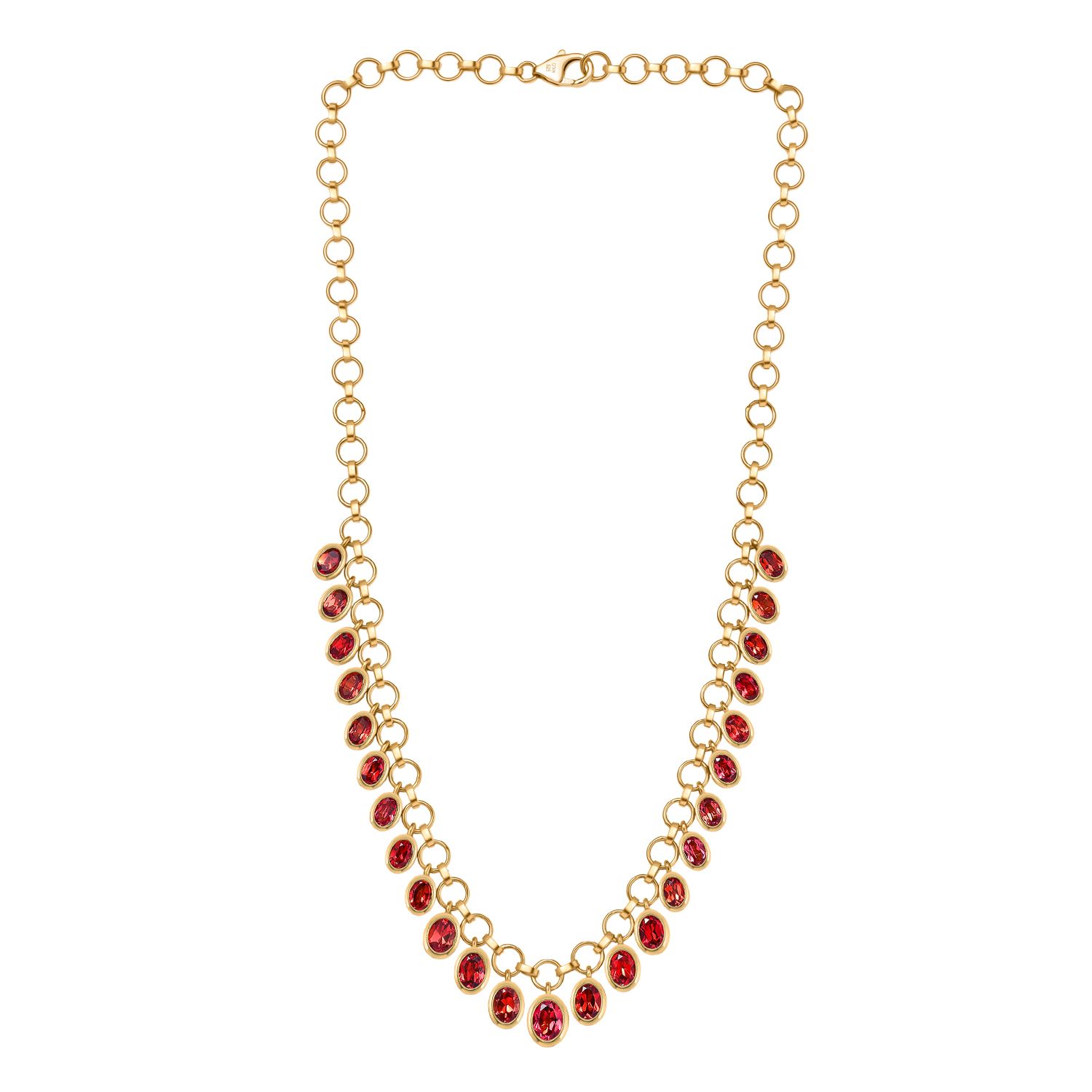 D'joy Lab Grown Padparadscha-Saphir Halskette ca. 45 cm 925 Silber 750 Gelbgold Vermeil ca. 20.52 ct