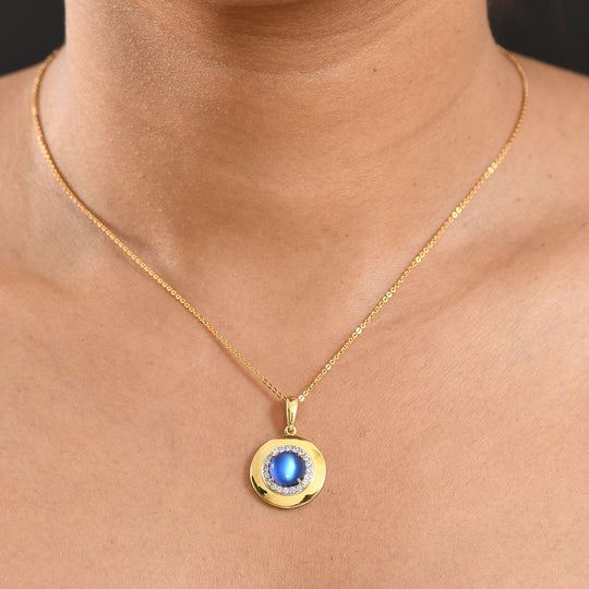 D'Joy Aurora Mondstein, Weißer Zirkon Anhänger 925 Silber 750 Gelb Vergoldet ca. 2.61 ct