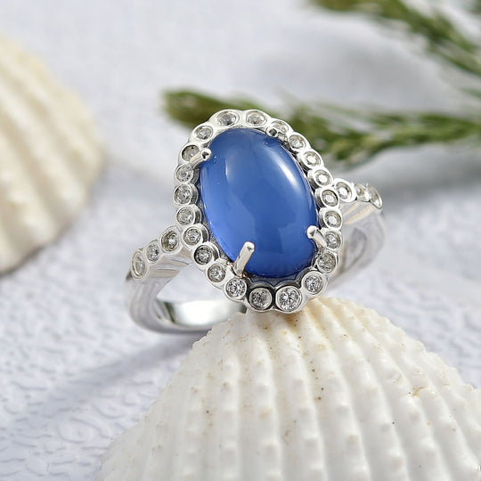 D'Joy Aurora Mondstein, Weißer Zirkon Ring 925 Silber rhodiniert (Größe 20.00) ca. 4,05 ct
