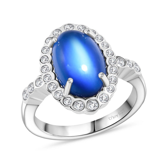 D'Joy Aurora Mondstein, Weißer Zirkon Ring 925 Silber rhodiniert (Größe 20.00) ca. 4,05 ct
