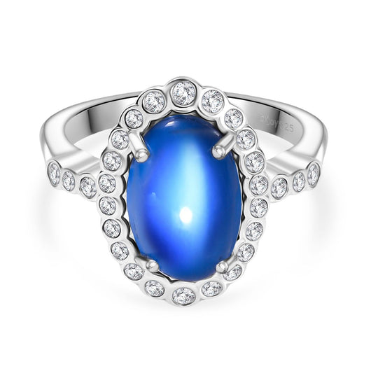 D'Joy Aurora Mondstein, Weißer Zirkon Ring 925 Silber rhodiniert (Größe 20.00) ca. 4,05 ct