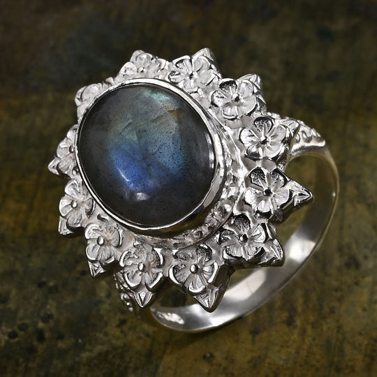 D'Joy AAA Labradorit Ring 925 Silber (Größe 21.00) ca. 6,02 ct