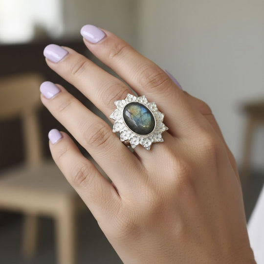 D'Joy AAA Labradorit Ring 925 Silber (Größe 21.00) ca. 6,02 ct