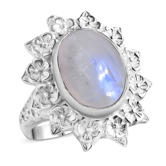D'Joy Premium Regenbogen Mondstein Ring 925 Silber (Größe 17.00) ca. 6,31 ct