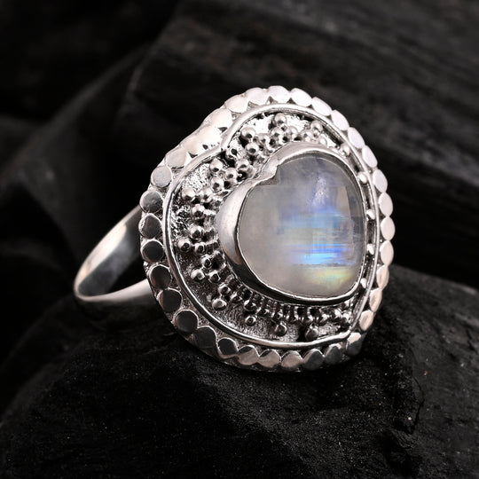 D'Joy Royal Bali Premium Regenbogen Mondstein Ring 925 Silber (Größe 18.00) ca. 6.85 ct