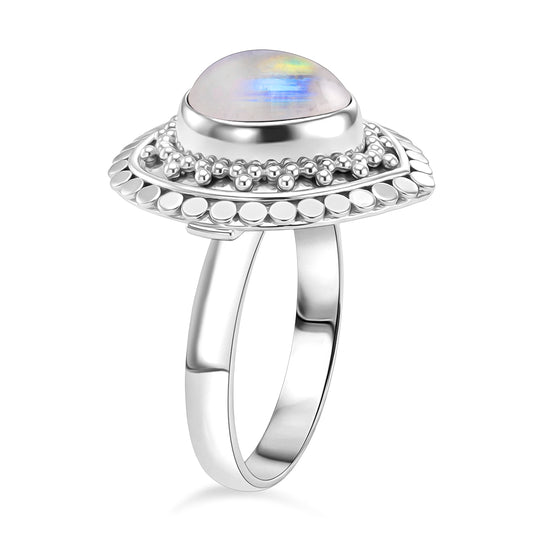 D'Joy Royal Bali Premium Regenbogen Mondstein Ring 925 Silber (Größe 18.00) ca. 6.85 ct