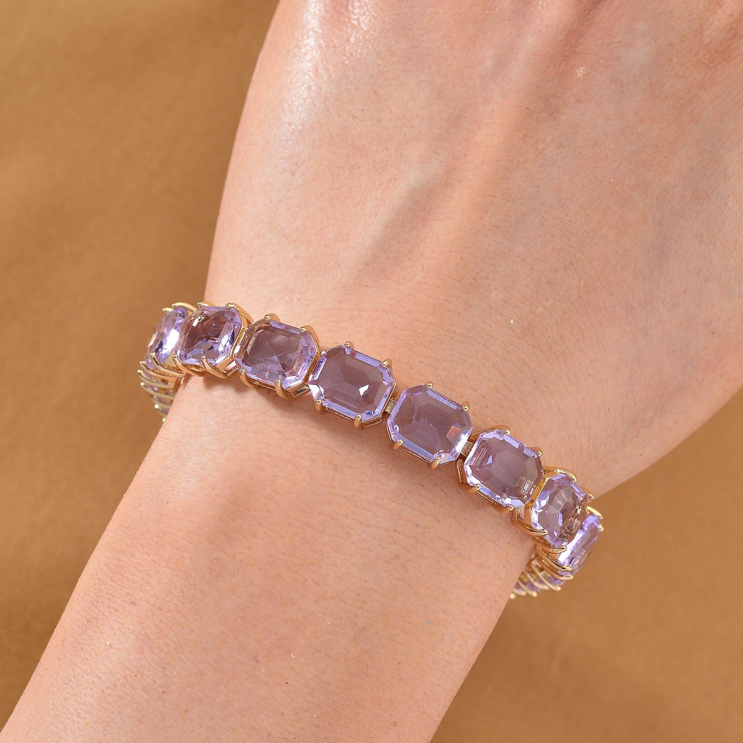 Lila Kristall Armband, ca. 19 cm, Nickelfreies Messing