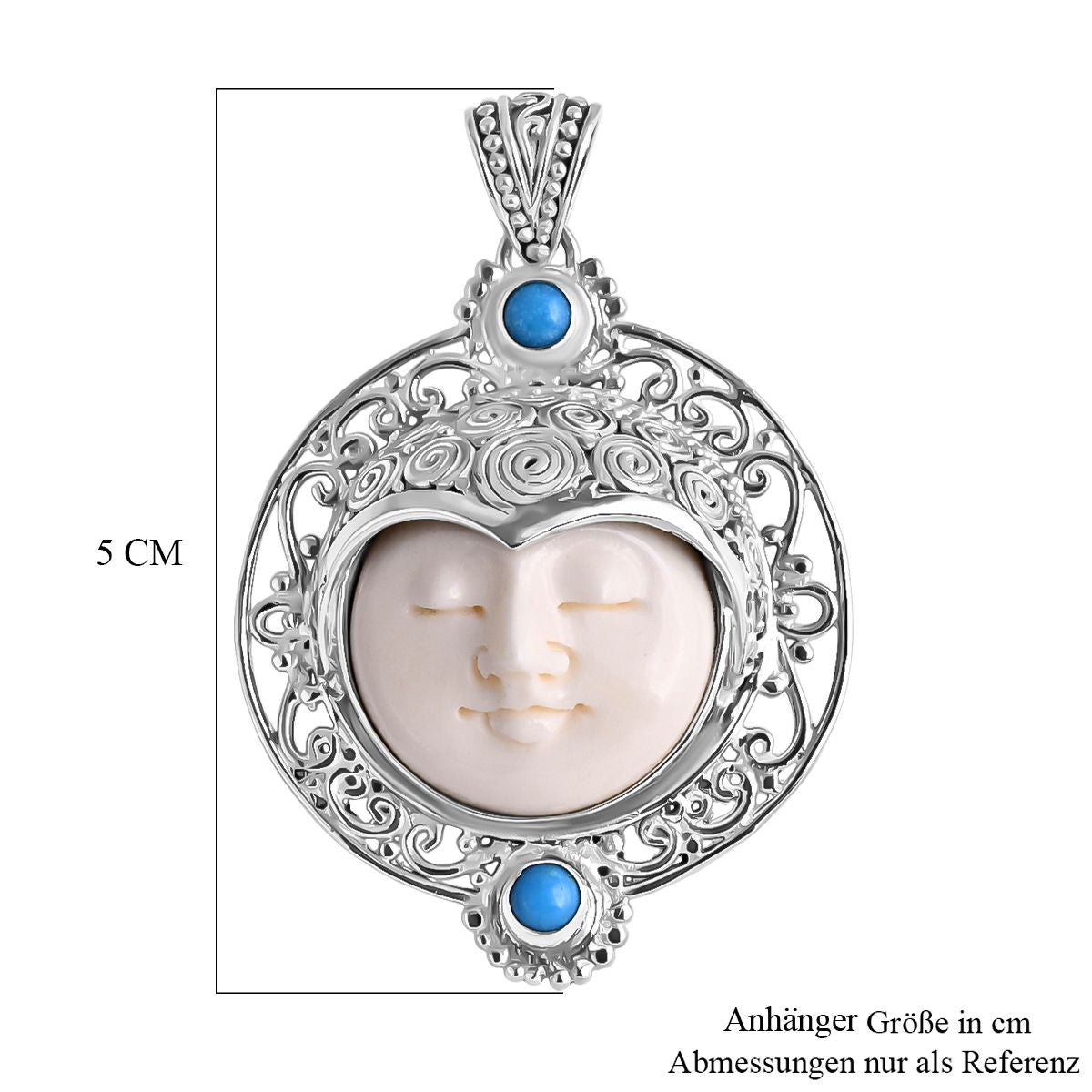 Royal Bali Kollektion - D'Joy Sleeping Beauty Türkis, Ox Bone Anhänger 925 Silber ca. 0,59 ct.