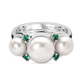EVER TRUE Süßwasser Perle (8.5-9 mm), Grüner Zirkonia Ring 316L Edelstahl (Größe 17.00)