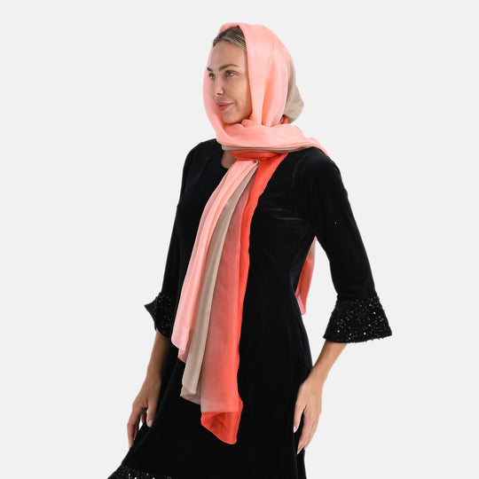LA MAREY Signature Seidenschal aus 100% Maulbeerseide, 110 x 180 cm, Braun Rot