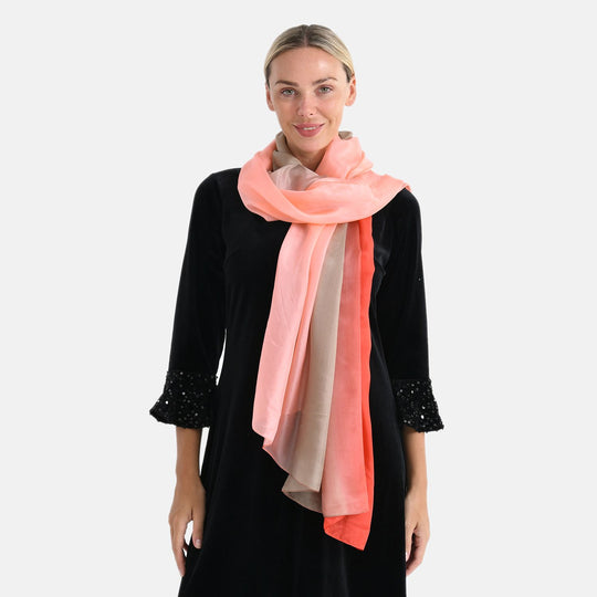 LA MAREY Signature Seidenschal aus 100% Maulbeerseide, 110 x 180 cm, Braun Rot
