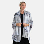 LA MAREY Signature Seidenschal aus 100% Maulbeerseide, 110 x 195 cm, Blau Grau Floral