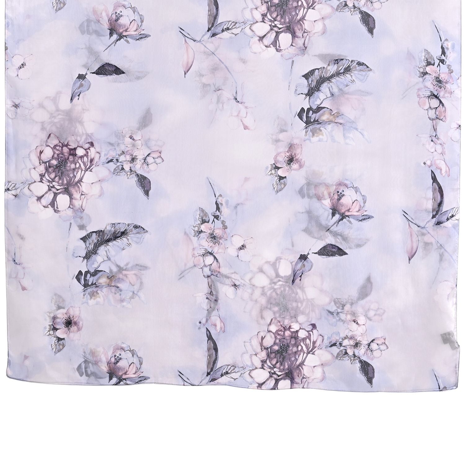 LA MAREY Signature Seidenschal aus 100% Maulbeerseide, 110 x 195 cm, Blau Grau Floral