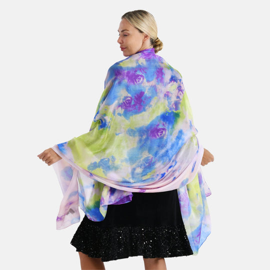 LA MAREY Signature Seidenschal aus 100% Maulbeerseide, 110 x 195 cm, Lila Floral
