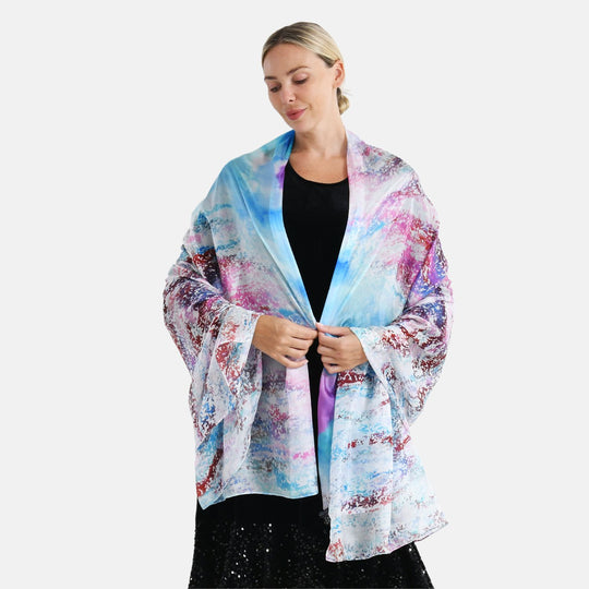 LA MAREY Signature Seidenschal aus 100% Maulbeerseide, 110 x 195 cm, Lila Floral