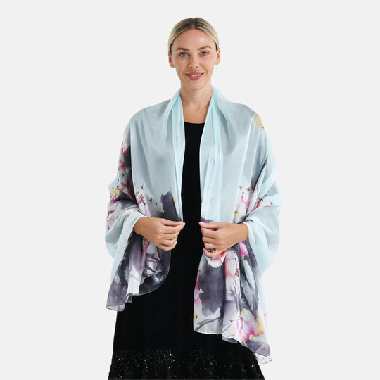 LA MAREY Signature Seidenschal aus 100% Maulbeerseide, 110 x 195 cm, Lila Floral