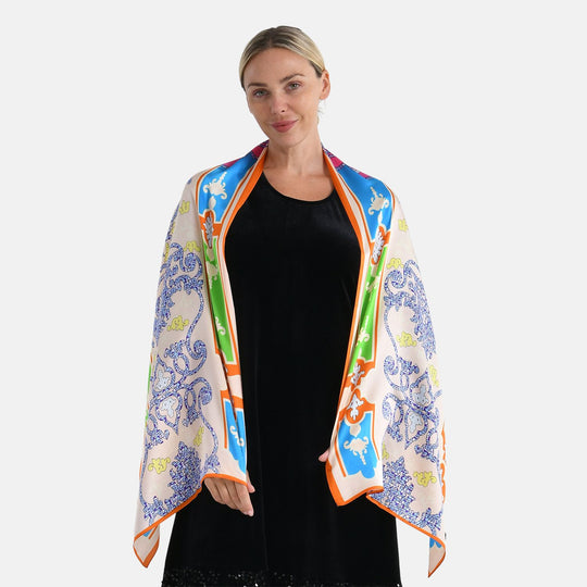 LA MAREY Signature Seidenschal aus 100% Maulbeerseide, 55 x 170 cm, Blau Floral