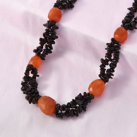 Roter Granat, Karneol Halskette ca. 50 cm Nickelfreies Messing Platiniert ca. 555.00 ct